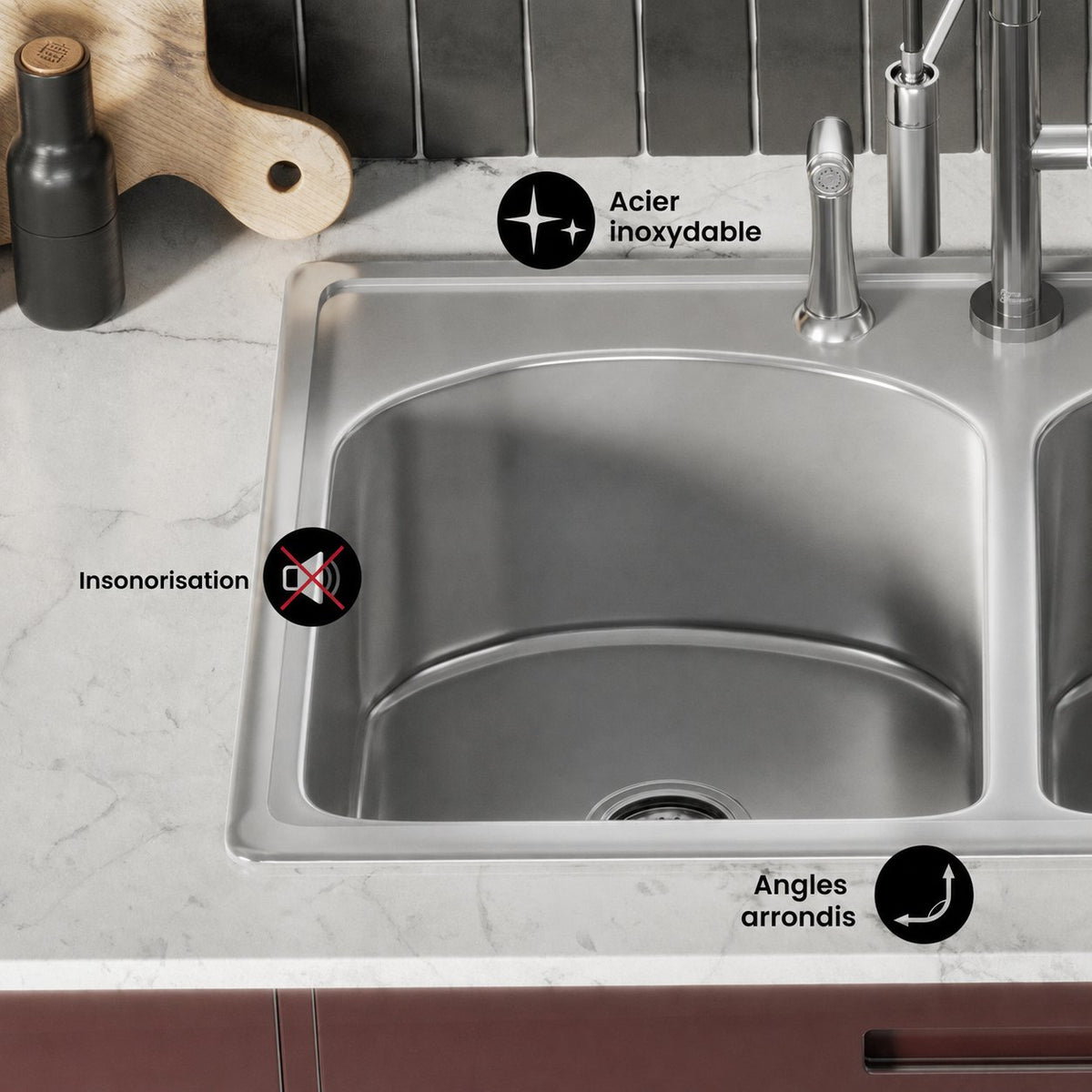 Ouvert 83,8 × 55,9 cm acier inoxydable, Dual Basin, Top-Mount évier de cuisine