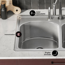 Ouvert 83,8 × 55,9 cm acier inoxydable, Dual Basin, Top-Mount évier de cuisine