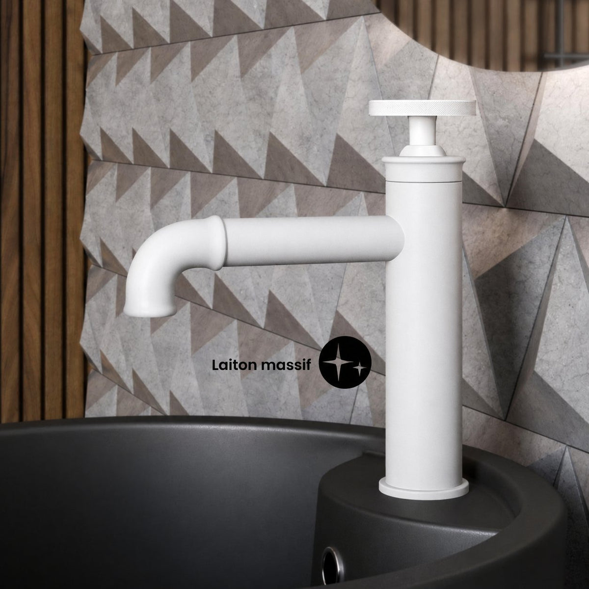 Avallon monotrou, monocommande Wheel, mitigeur de lavabo – finition blanc mat