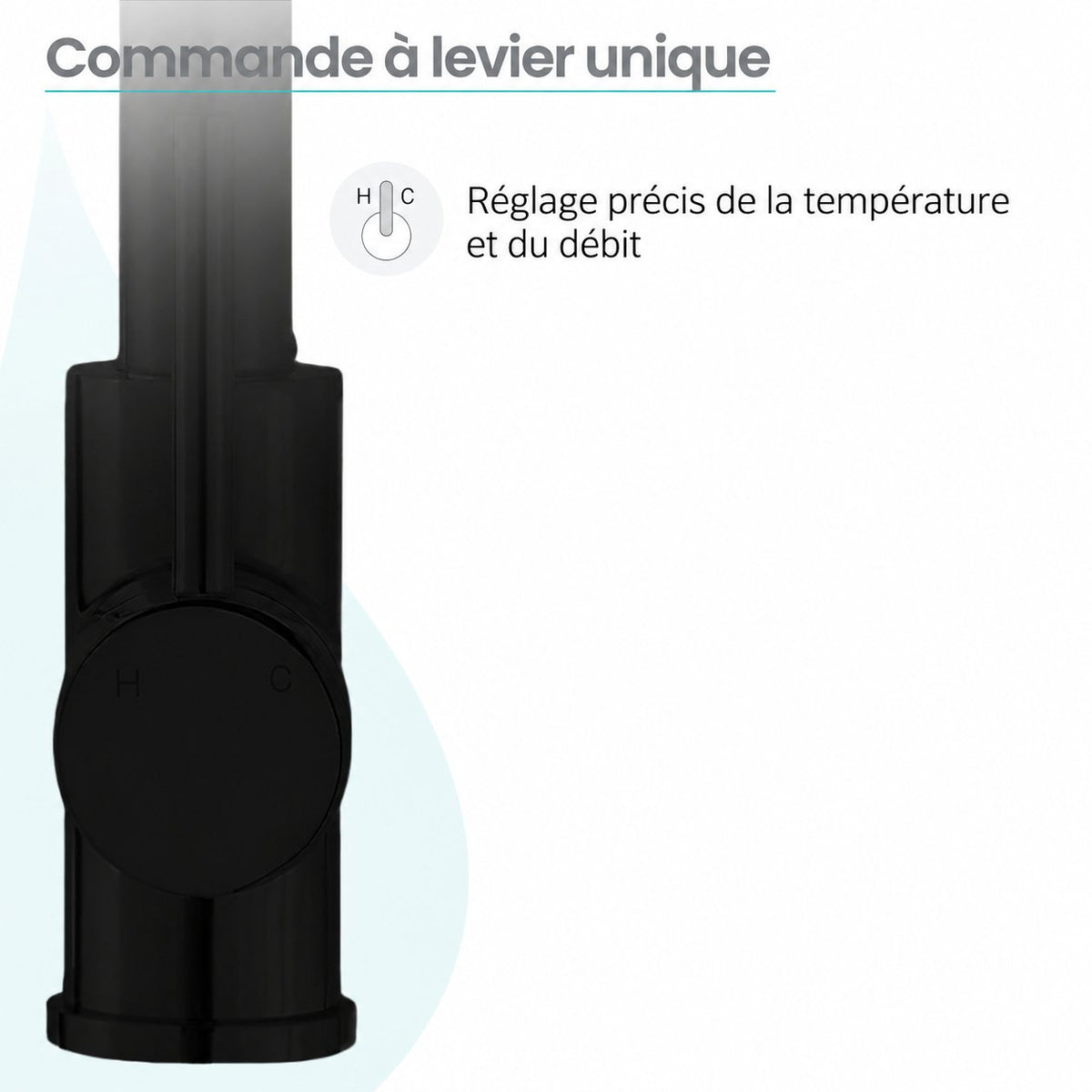 Nouvet Poignée unique, Pull-Down mitigeur de cuisine – finition noir mat