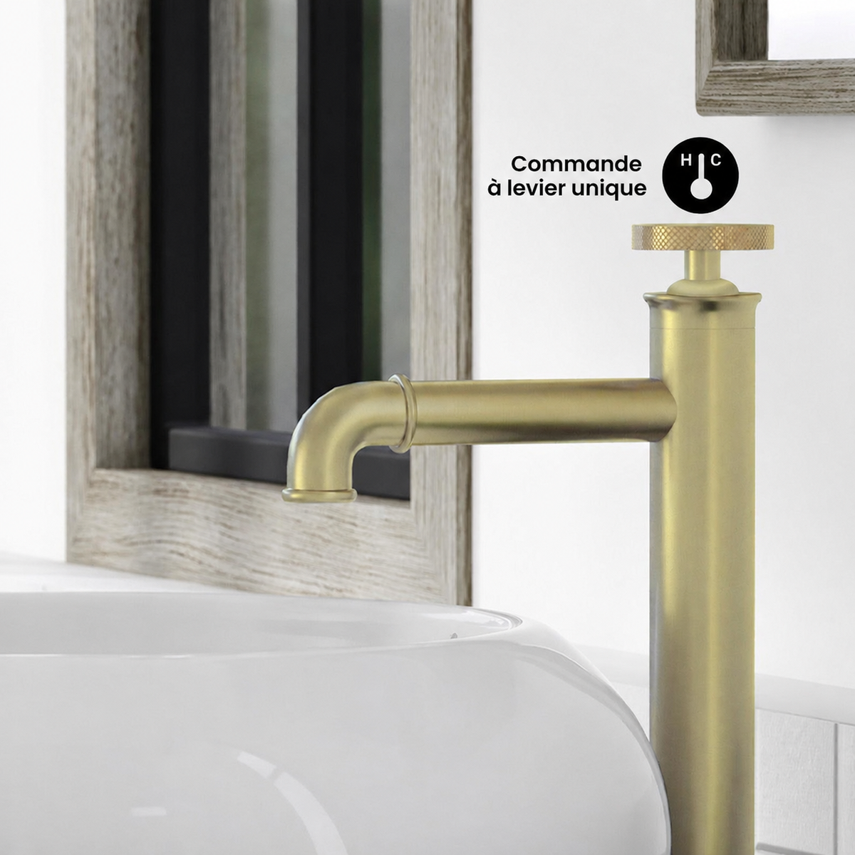 Avallon — Mitigeur de lavabo haut à commande ronde, or brossé