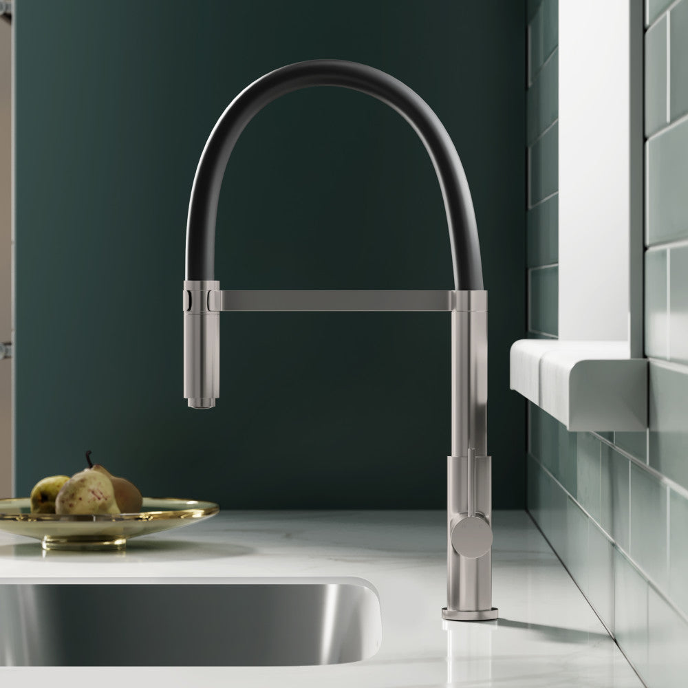 Troyes Poignée unique, Pull-Down mitigeur de cuisine – finition nickel brossé