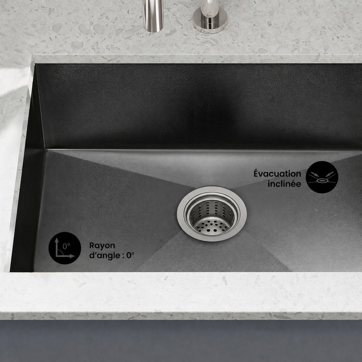 Tourner 68,6 × 48,3 cm acier inoxydable, simple Basin, Undermount évier de cuisine – finition noir