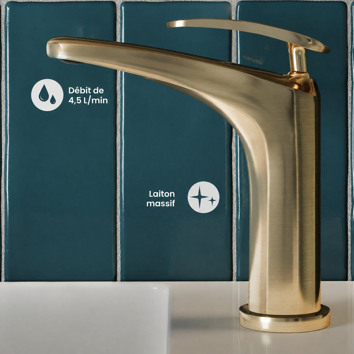 Sublime monotrou, monocommande, mitigeur de lavabo – finition or brossé