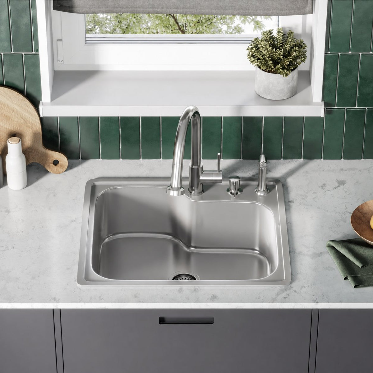 Ouvert 63,5 × 55,9 cm acier inoxydable simple Basin Top-Mount évier de cuisine