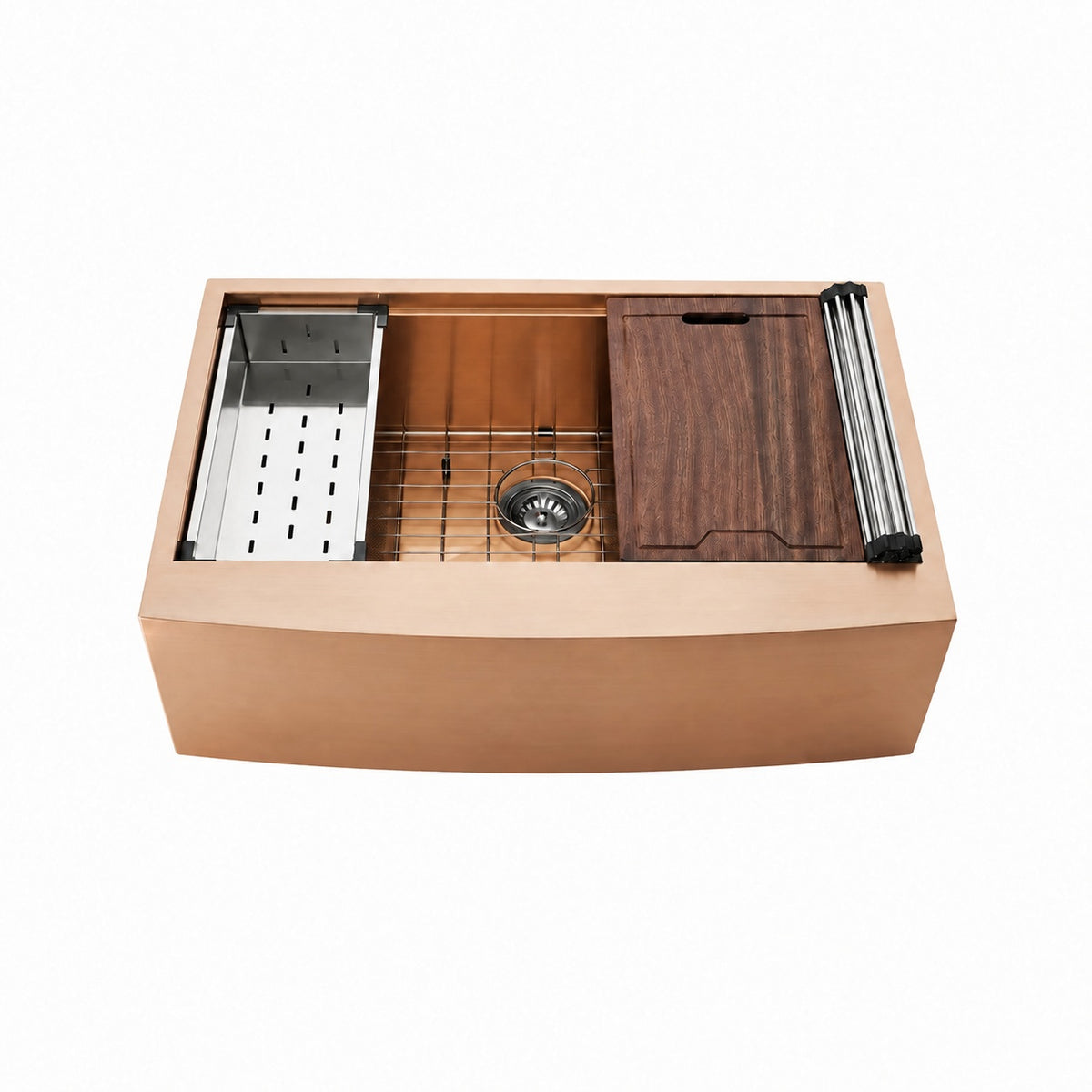 Tourner 83,8 × 55,9 cm acier inoxydable, simple Basin, Farmhouse Kitchen Workstation vasque avec Apron – finition Rose or
