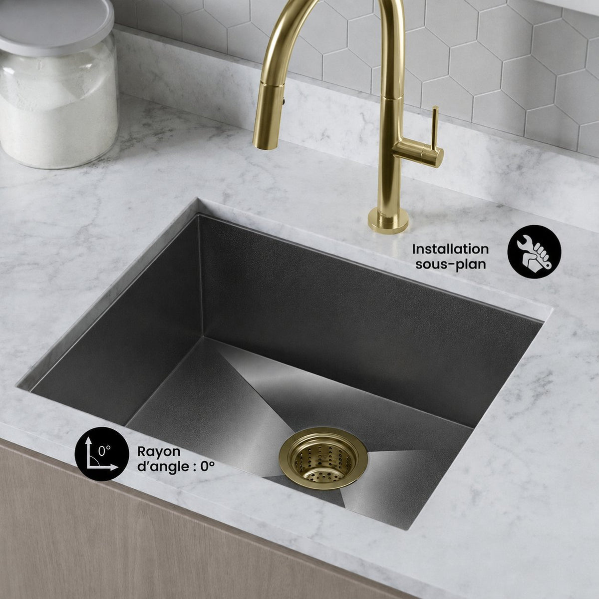 Tourner 53,3 × 45,7 cm acier inoxydable, simple Basin, Undermount évier de cuisine,noir