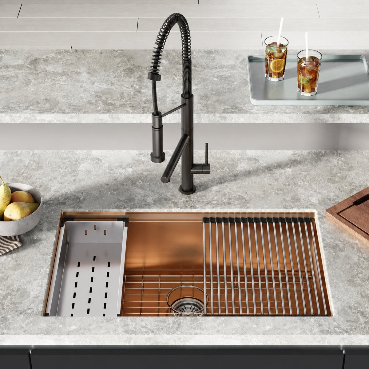 Tourner 81,3 cm 18 Gauge acier inoxydable Undermount évier de cuisine – finition poli Rose or