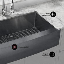 Rivage 91,4 × 53,3 cm acier inoxydable, simple Basin, Farmhouse évier de cuisine avec Apron – finition noir