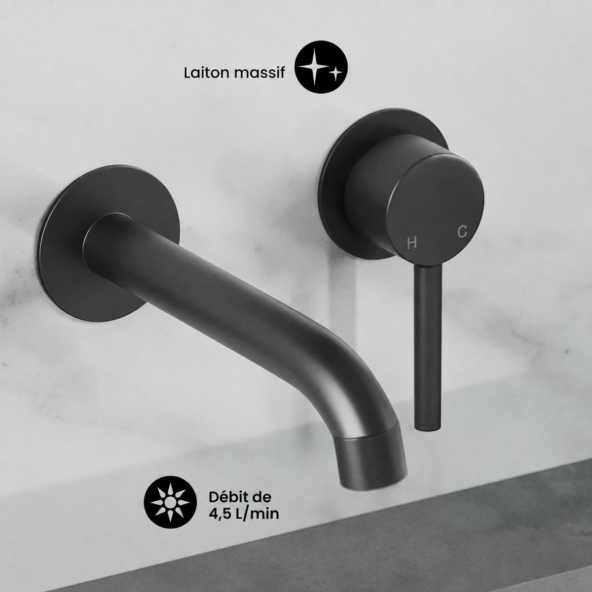 Ivy monocommande mural mitigeur de lavabo – finition noir mat