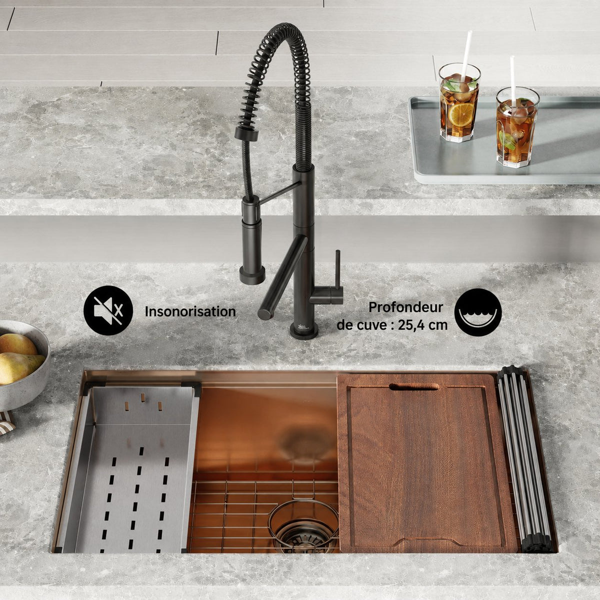 Tourner 81,3 cm 18 Gauge acier inoxydable Undermount évier de cuisine – finition poli Rose or