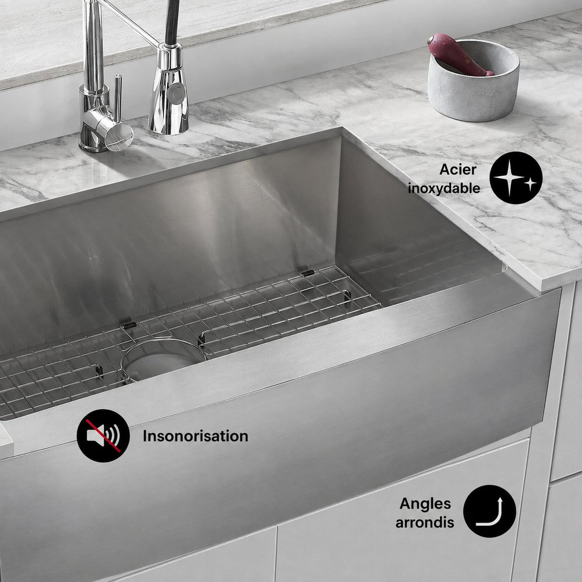 Rivage 76,2 × 53,3 cm acier inoxydable, simple Basin, Farmhouse évier de cuisine avec Apron