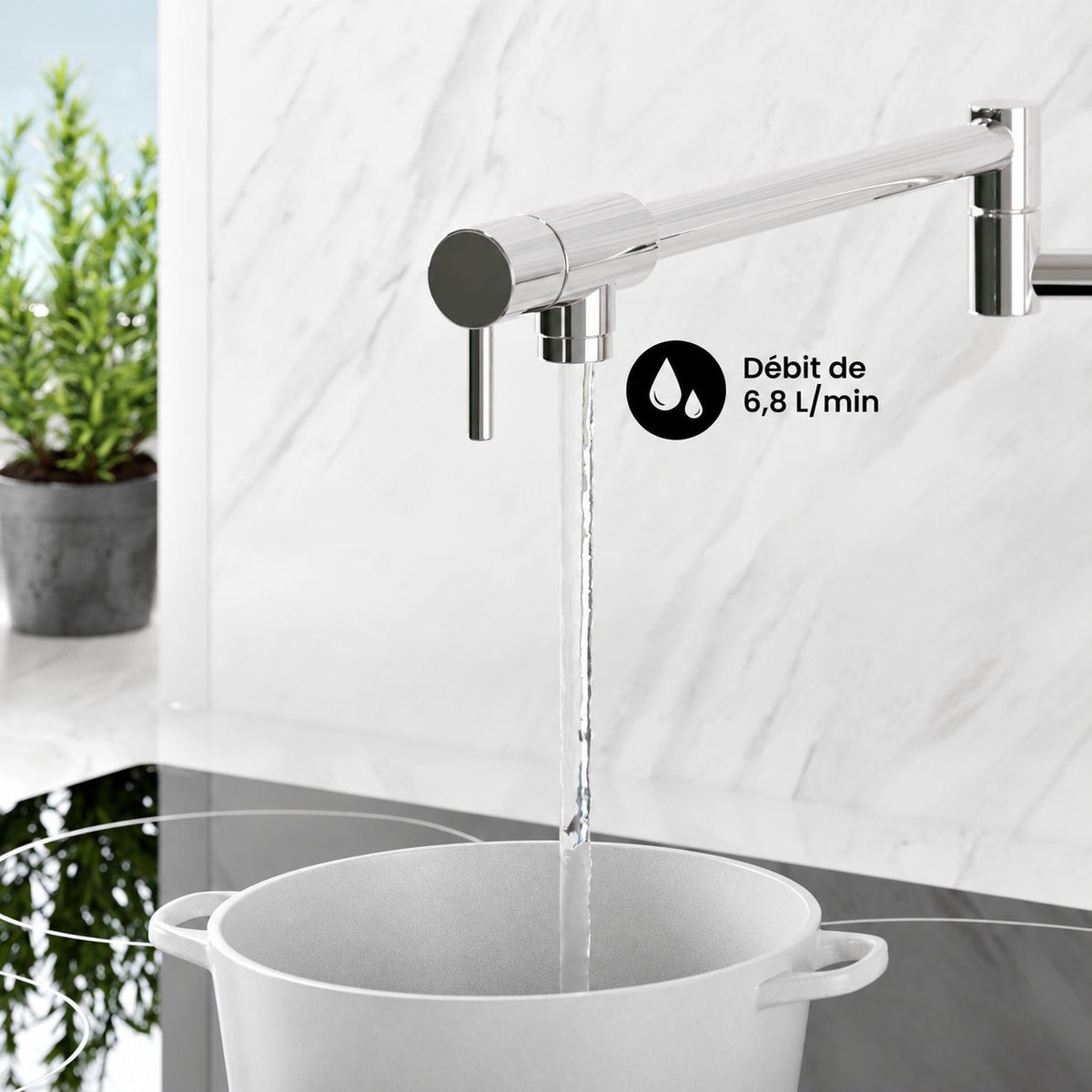 Ivy Retractable mural Pot Filler – finition Chrome