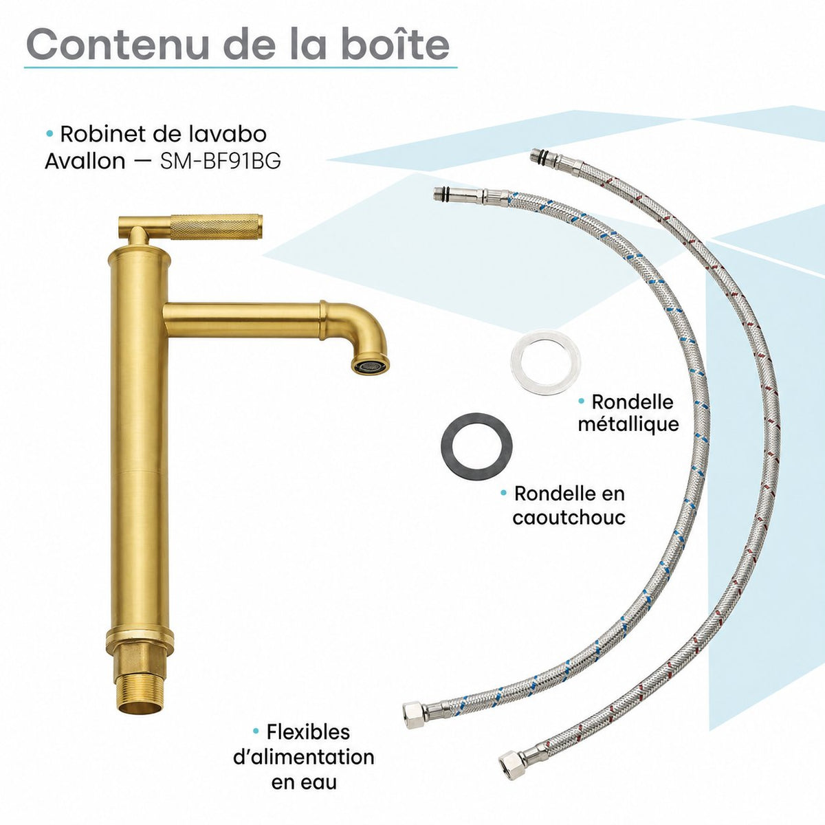 Avallon monotrou, monocommande Sleek, High Arc mitigeur de lavabo – finition or brossé