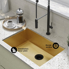 Tourner 68,6 × 48,3 cm acier inoxydable, simple Basin, Undermount évier de cuisine – finition or
