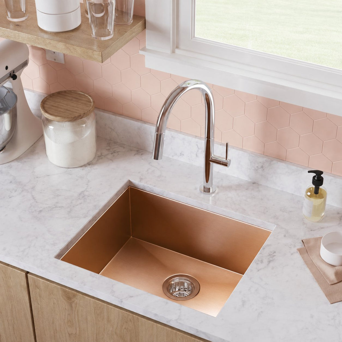 Tourner 53,3 × 45,7 cm acier inoxydable, simple Basin, Undermount évier de cuisine, Rose or