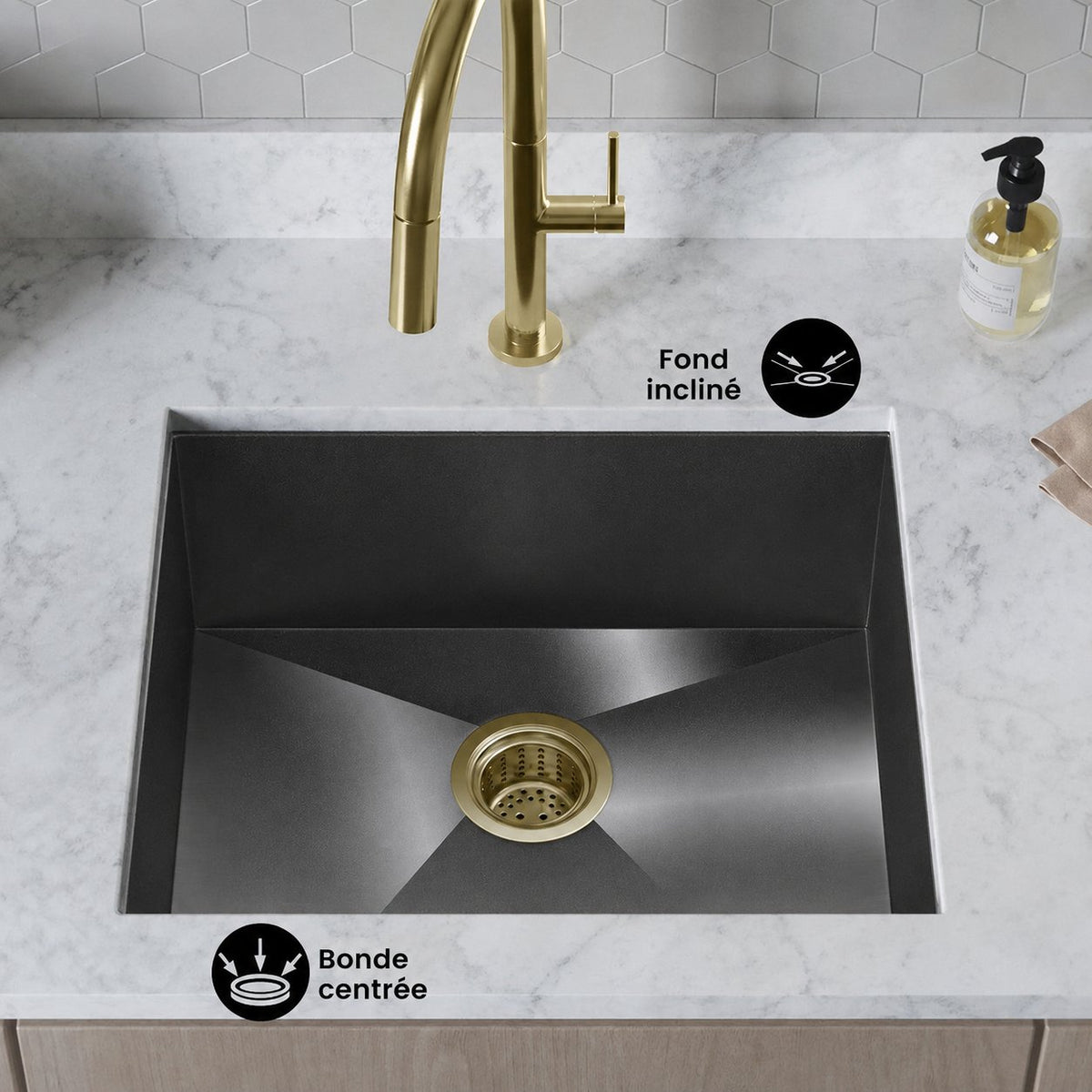 Tourner 53,3 × 45,7 cm acier inoxydable, simple Basin, Undermount évier de cuisine,noir