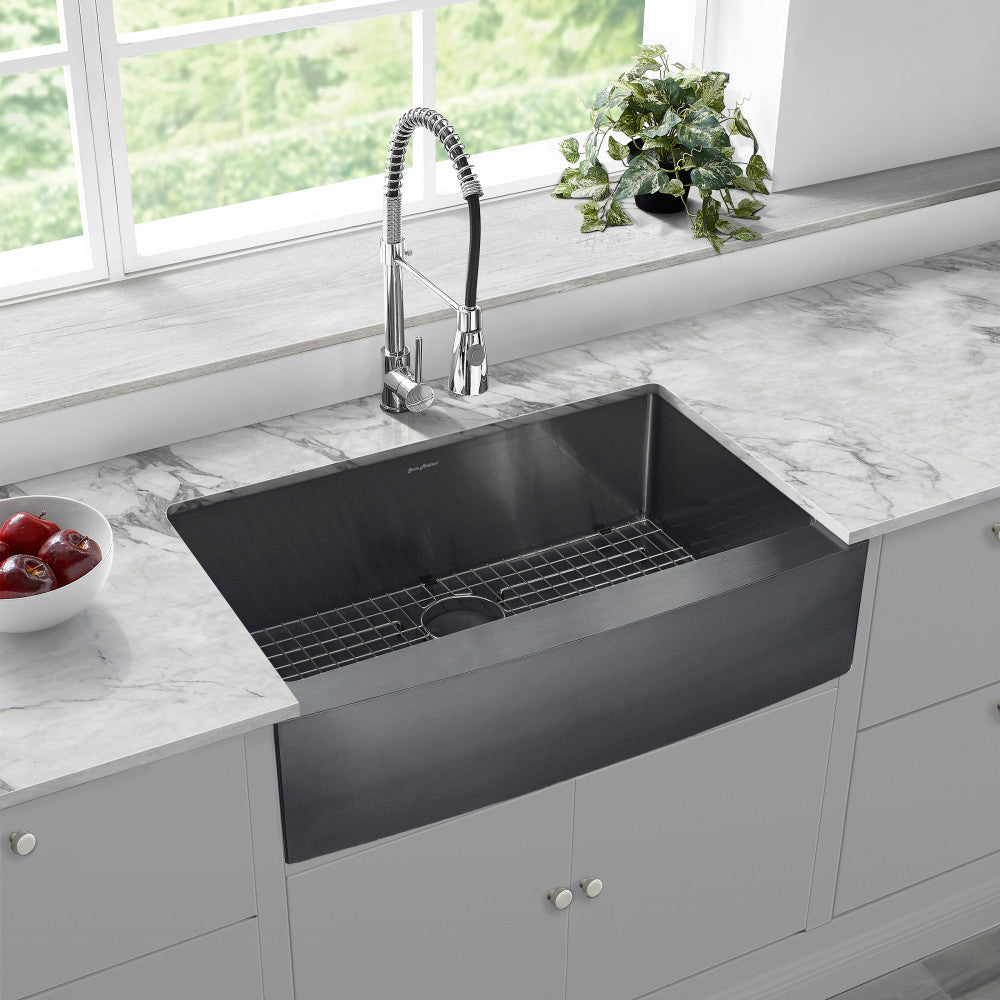 Rivage 83,8 × 53,3 cm acier inoxydable, simple Basin, Farmhouse évier de cuisine avec Apron – finition noir