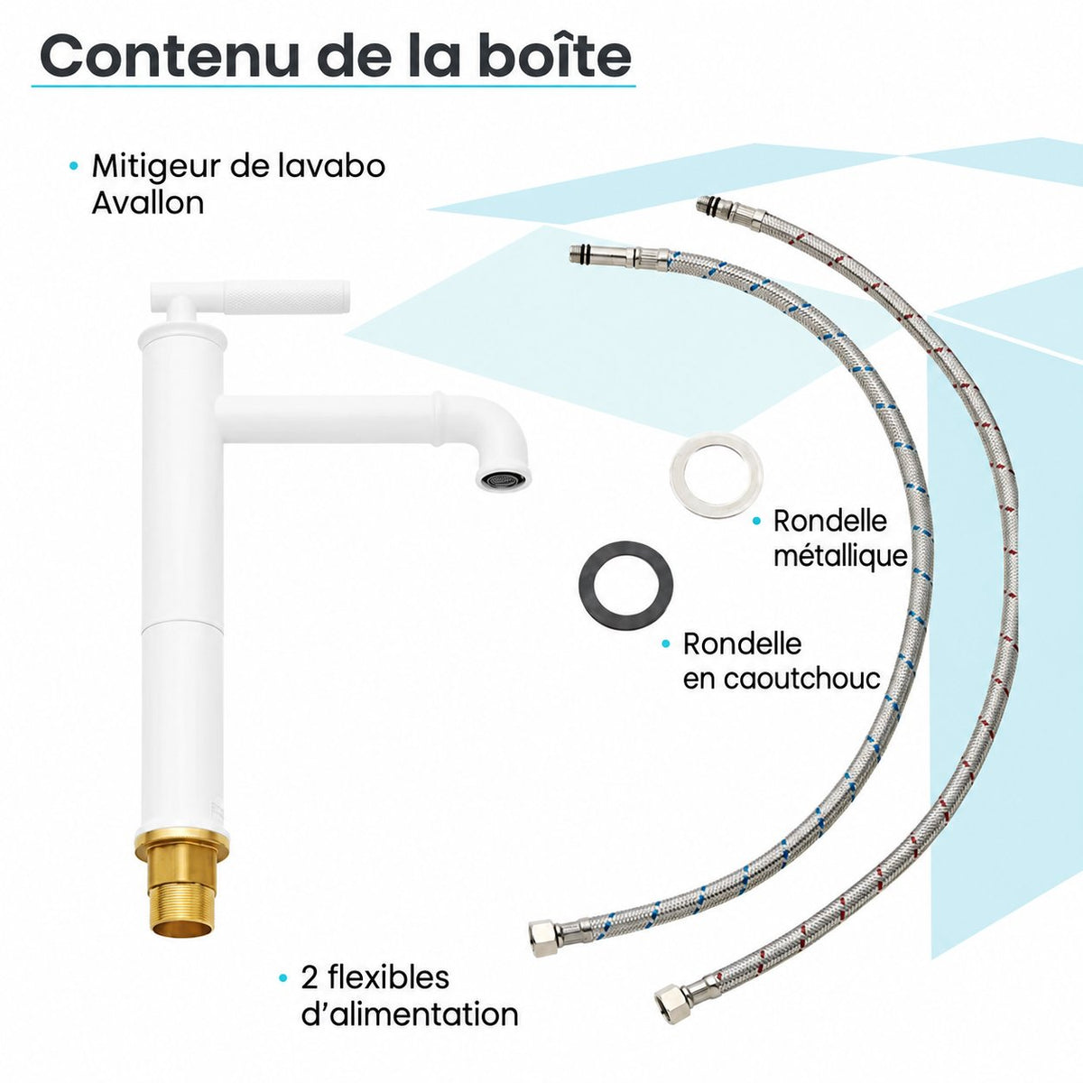 Avallon monotrou, monocommande Sleek, High Arc mitigeur de lavabo – finition blanc mat