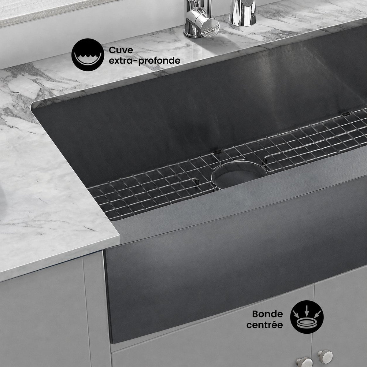 Rivage 91,4 × 53,3 cm acier inoxydable, simple Basin, Farmhouse évier de cuisine avec Apron – finition noir
