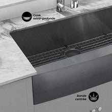 Rivage 91,4 × 53,3 cm acier inoxydable, simple Basin, Farmhouse évier de cuisine avec Apron – finition noir