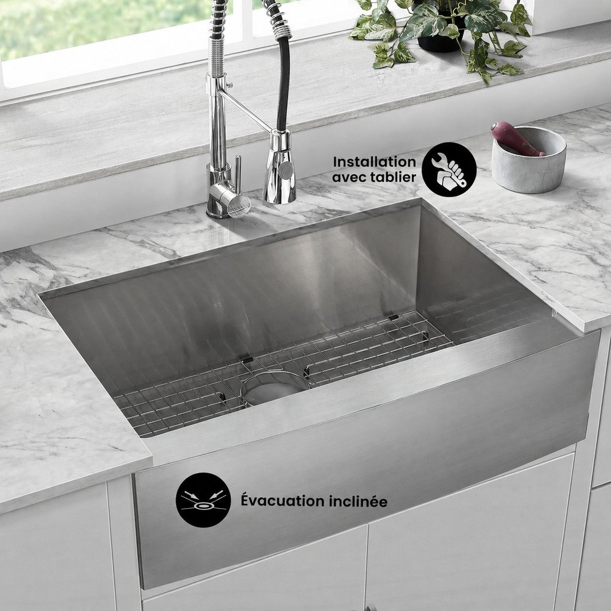Rivage 76,2 × 53,3 cm acier inoxydable, simple Basin, Farmhouse évier de cuisine avec Apron