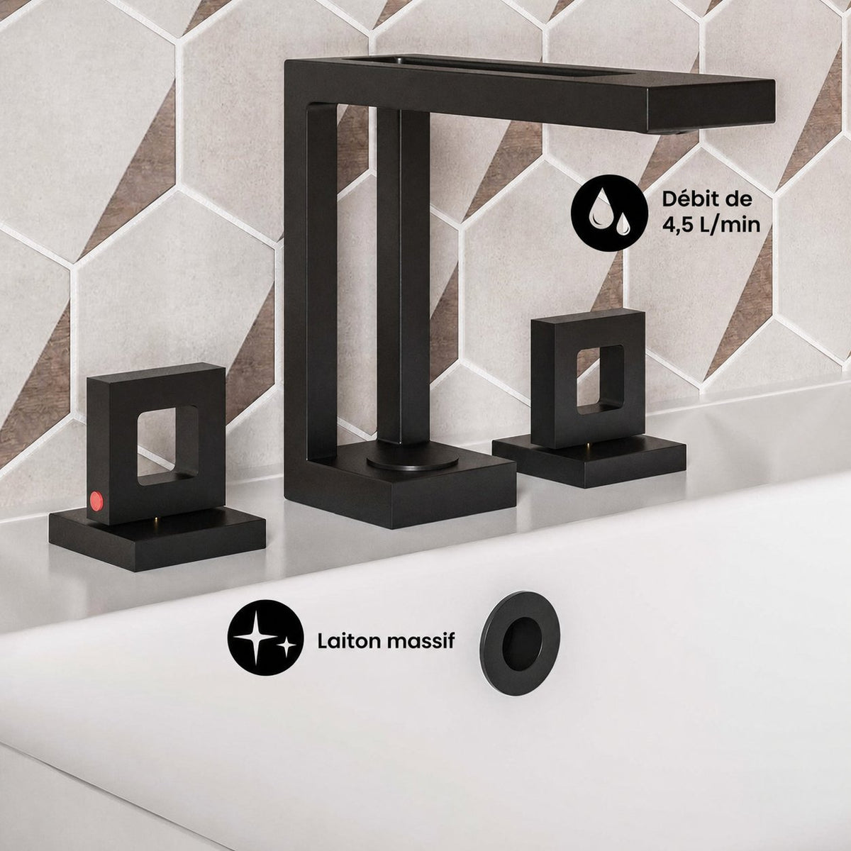 Pierre Widespread, double Handle, mitigeur de lavabo – finition noir mat