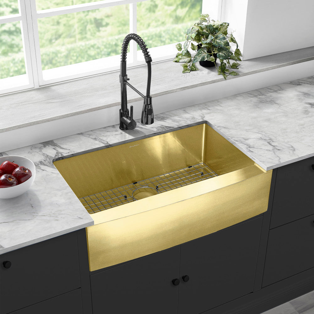 Rivage 83,8 × 53,3 cm acier inoxydable, simple Basin, Farmhouse évier de cuisine avec Apron – finition or