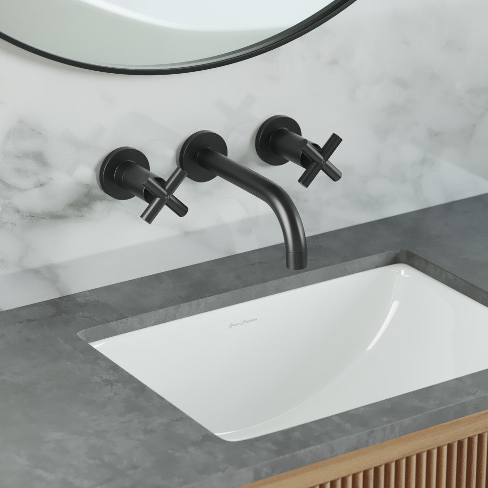 Ivy 20,3 cm. Widespread double Cross-Handle mural mitigeur de lavabo – finition noir mat