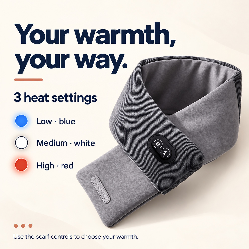 Grey USB Heated Neck Scarf — Three Settings