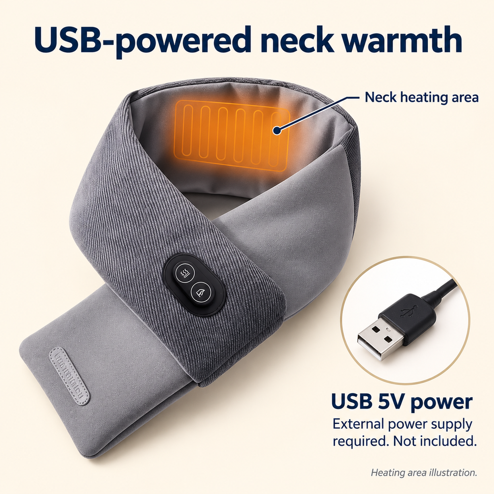 Grey USB Heated Neck Scarf — Three Settings