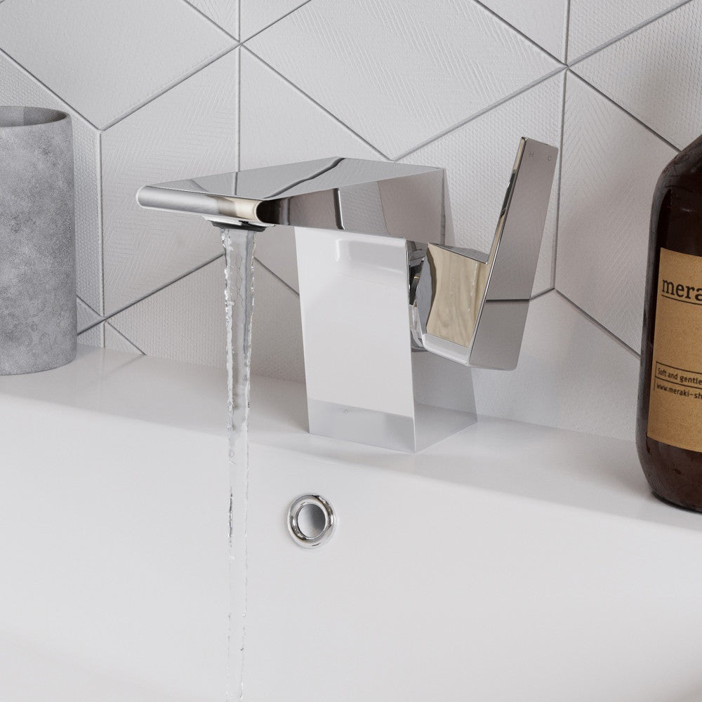 Carre monotrou, monocommande, mitigeur de lavabo – finition Chrome