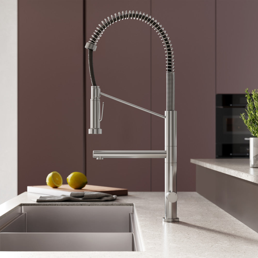 Nouvet Poignée unique, Pull-Down mitigeur de cuisine avec Pot Filler – finition nickel brossé
