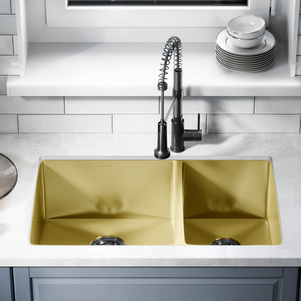 Rivage 83,8 × 50,8 cm acier inoxydable, Dual Basin, Undermount évier de cuisine – finition or