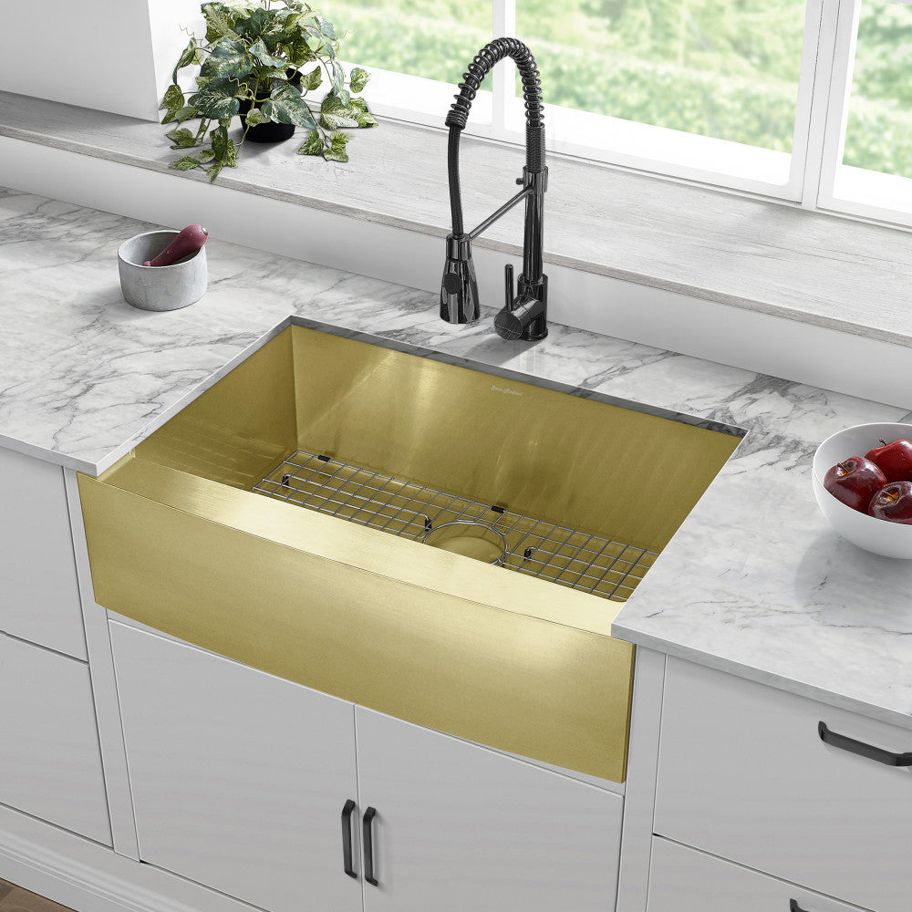 Rivage 76,2 × 53,3 cm acier inoxydable, simple Basin, Farmhouse évier de cuisine avec Apron – finition or