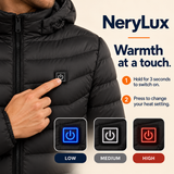 USB Heated Hooded Jacket — 2 Heating Zones, 3 Settings