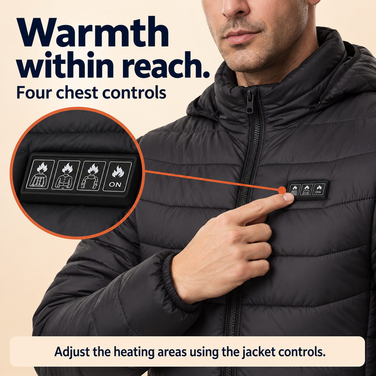 Men’s USB Heated Hooded Jacket — 27 Heating Zones