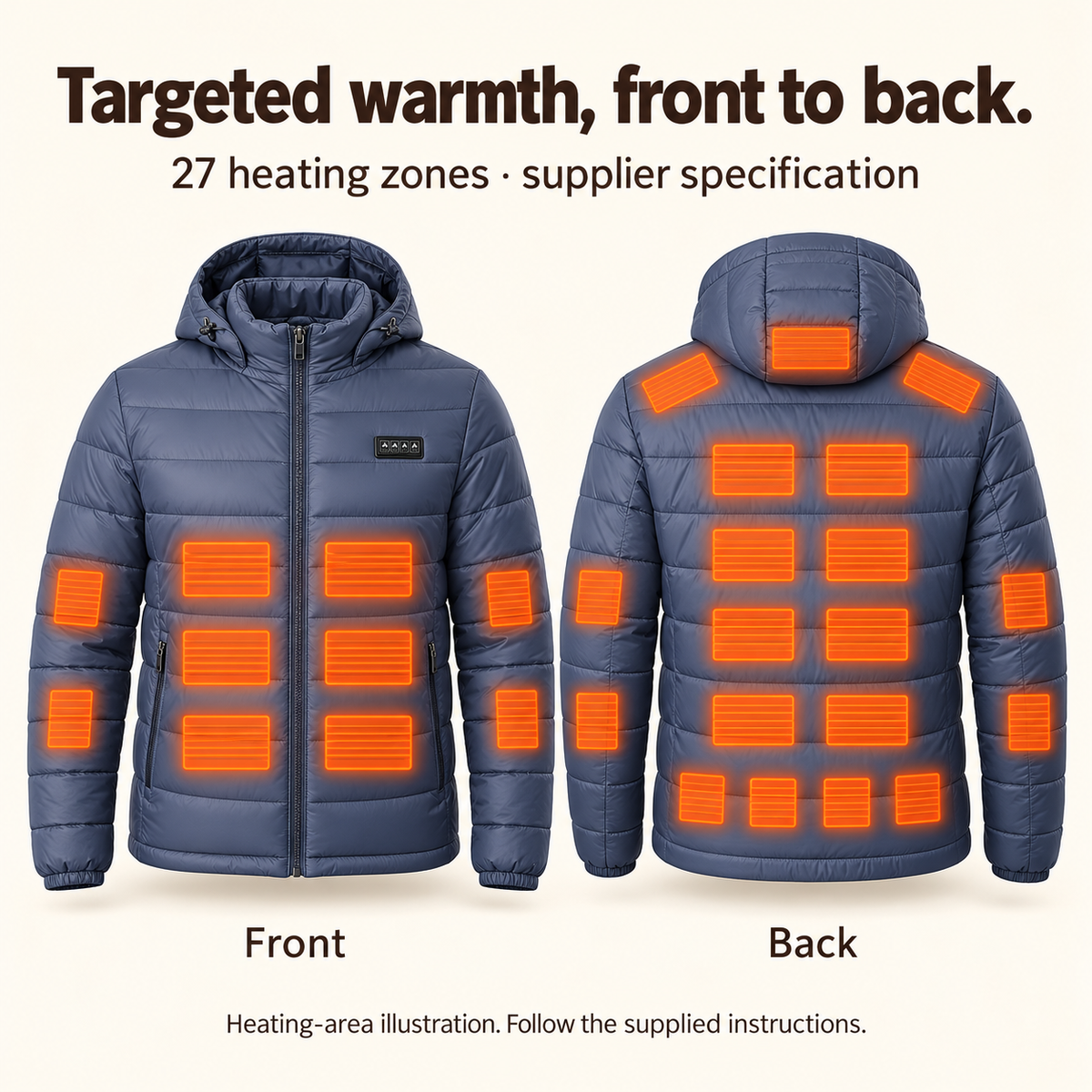 Men’s USB Heated Hooded Jacket — 27 Heating Zones