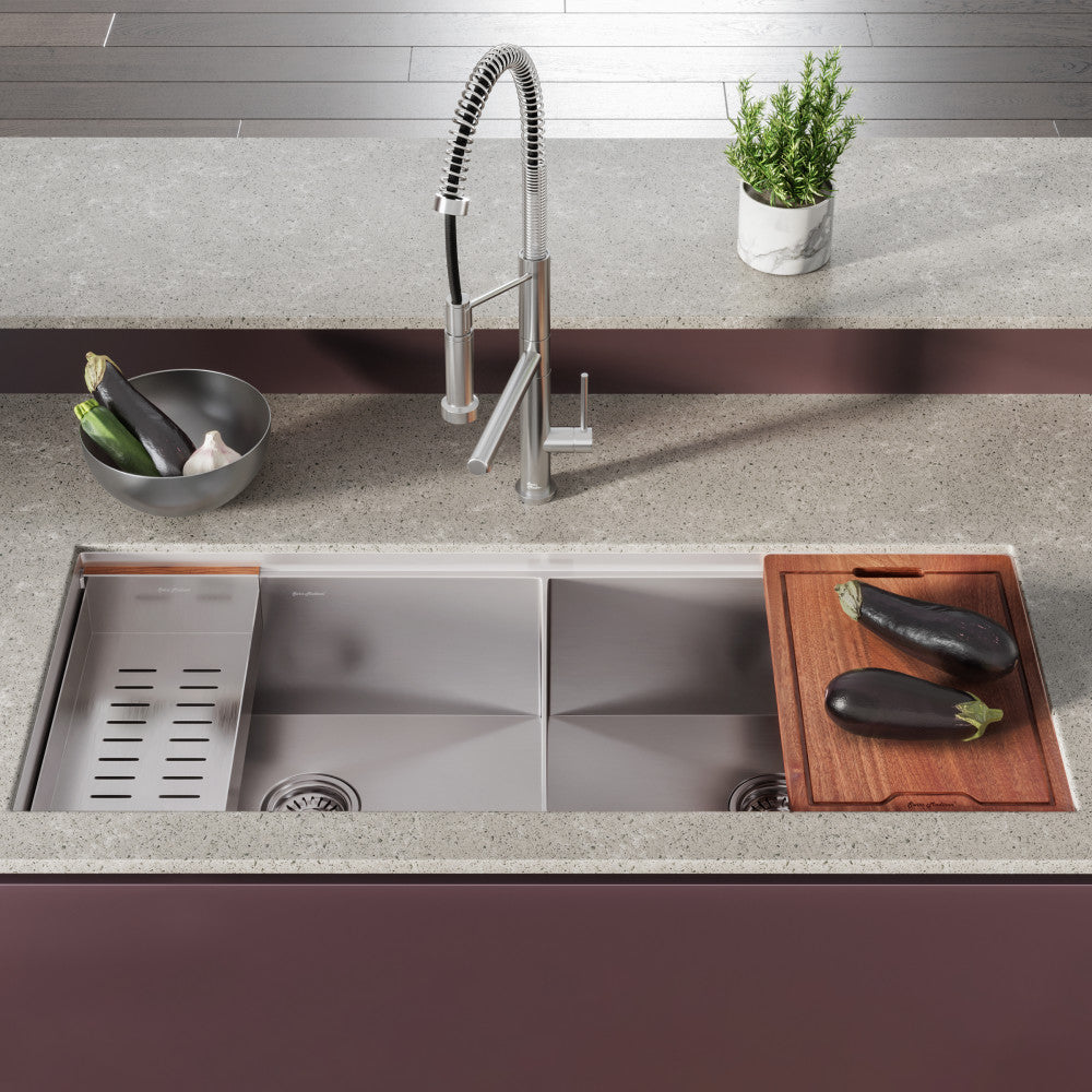 Rivage 114,3 × 48,3 cm Dual Basin Undermount Kitchen Workstation vasque