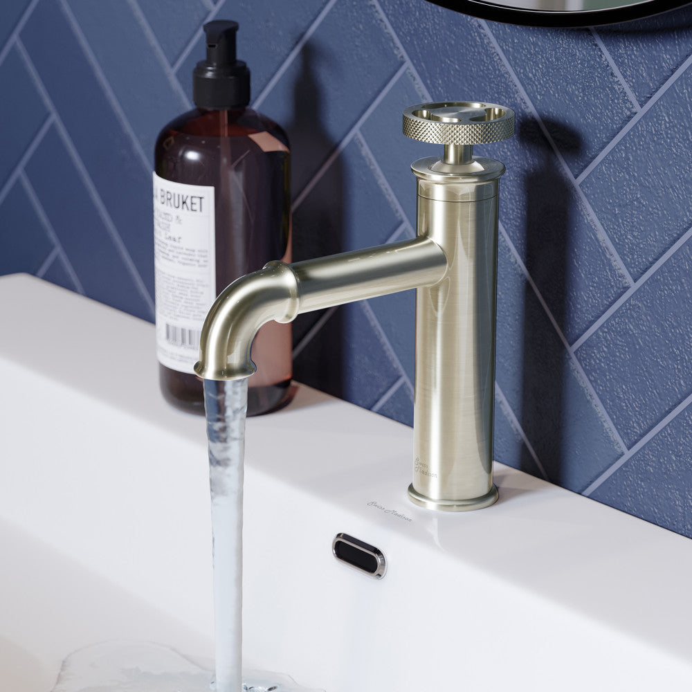 Avallon monotrou, monocommande Wheel, mitigeur de lavabo – finition nickel brossé
