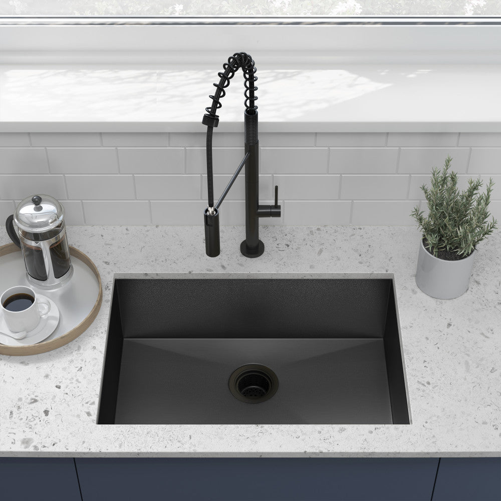 Tourner 66 × 45,7 cm acier inoxydable, simple Basin, Undermount évier de cuisine, noir