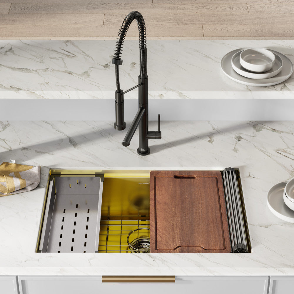 Tourner 76,2 × 48,3 cm acier inoxydable, simple Basin, Undermount Kitchen Workstation vasque – finition or
