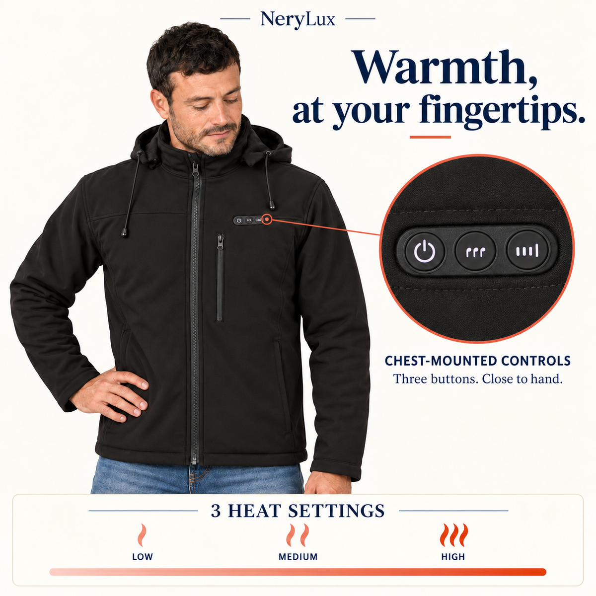 Men’s Heated Softshell Jacket – 5 Heating Zones