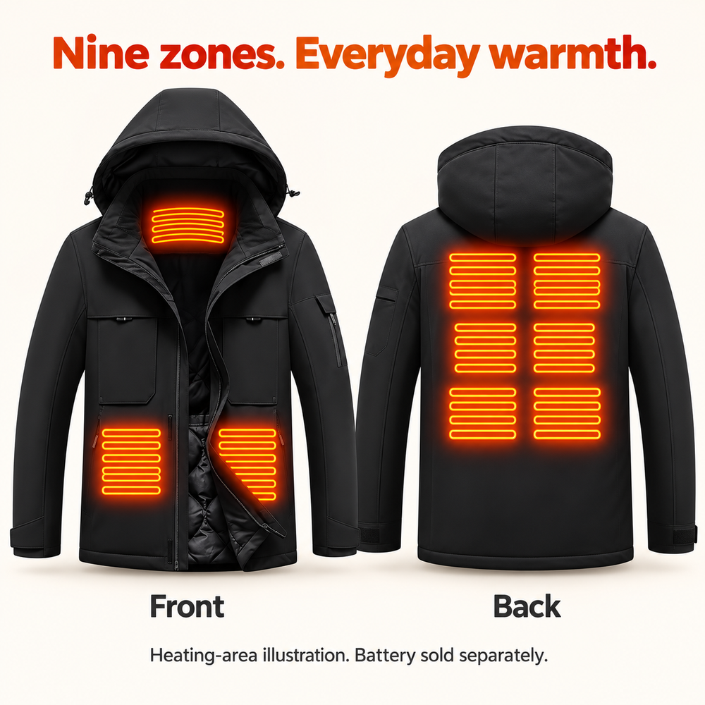 USB Heated Outdoor Jacket — 9 Heating Zones