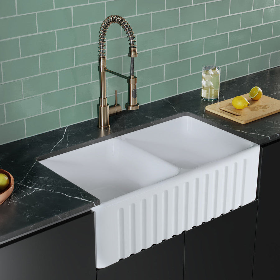 Delice 83,8 cm double Basin Fireclay Farmhouse évier de cuisine – finition blanc brillant