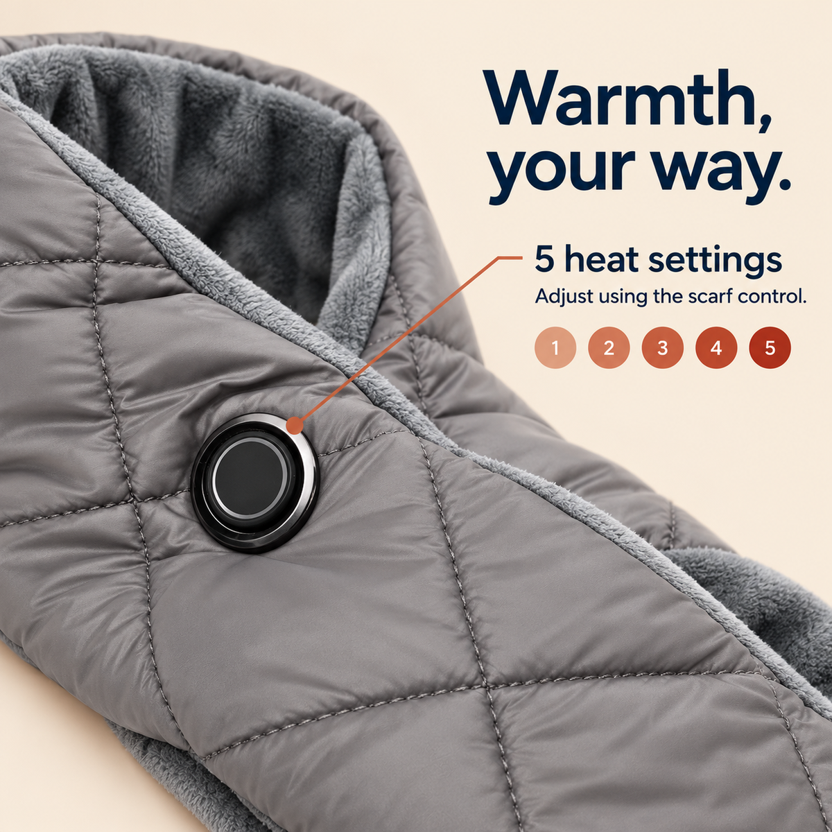 Quilted USB Heated Scarf — 5 Heat Settings