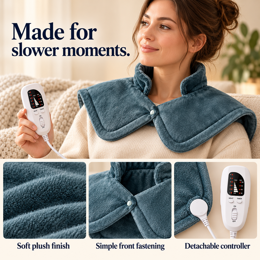 Electric Neck & Shoulder Heating Pad — 6 Settings, UK Plug