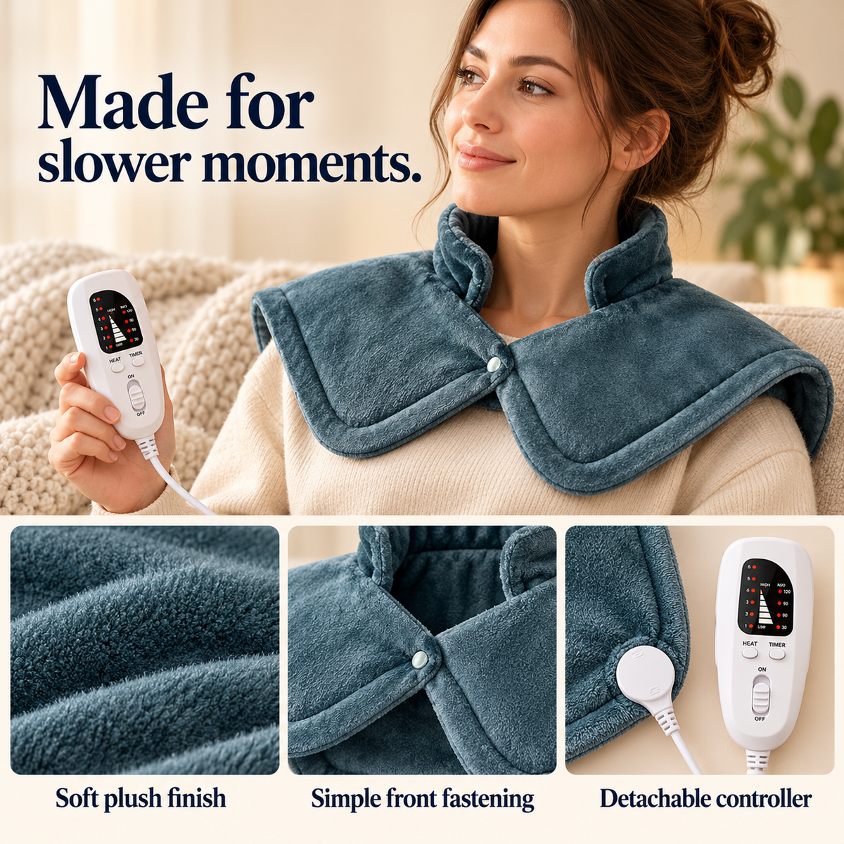 Electric Neck & Shoulder Heating Pad — 6 Settings, UK Plug
