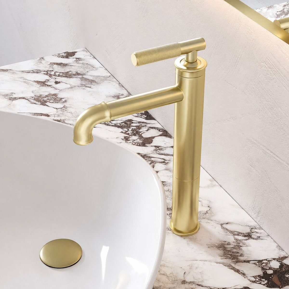 Avallon monotrou, monocommande Sleek, High Arc mitigeur de lavabo – finition or brossé
