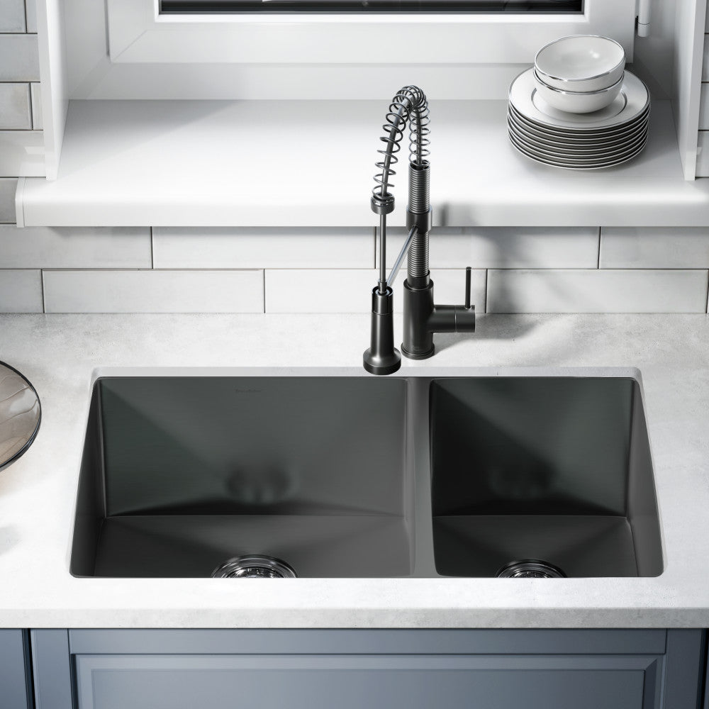 Rivage 83,8 × 50,8 cm acier inoxydable, Dual Basin, Undermount évier de cuisine – finition noir